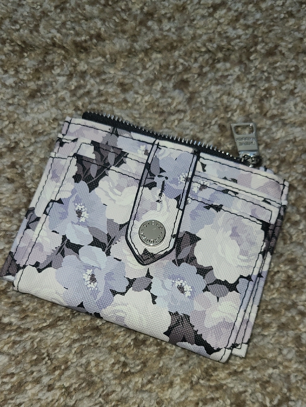 Steve Madden Floral Zip Card Wallet in Lavender and Black